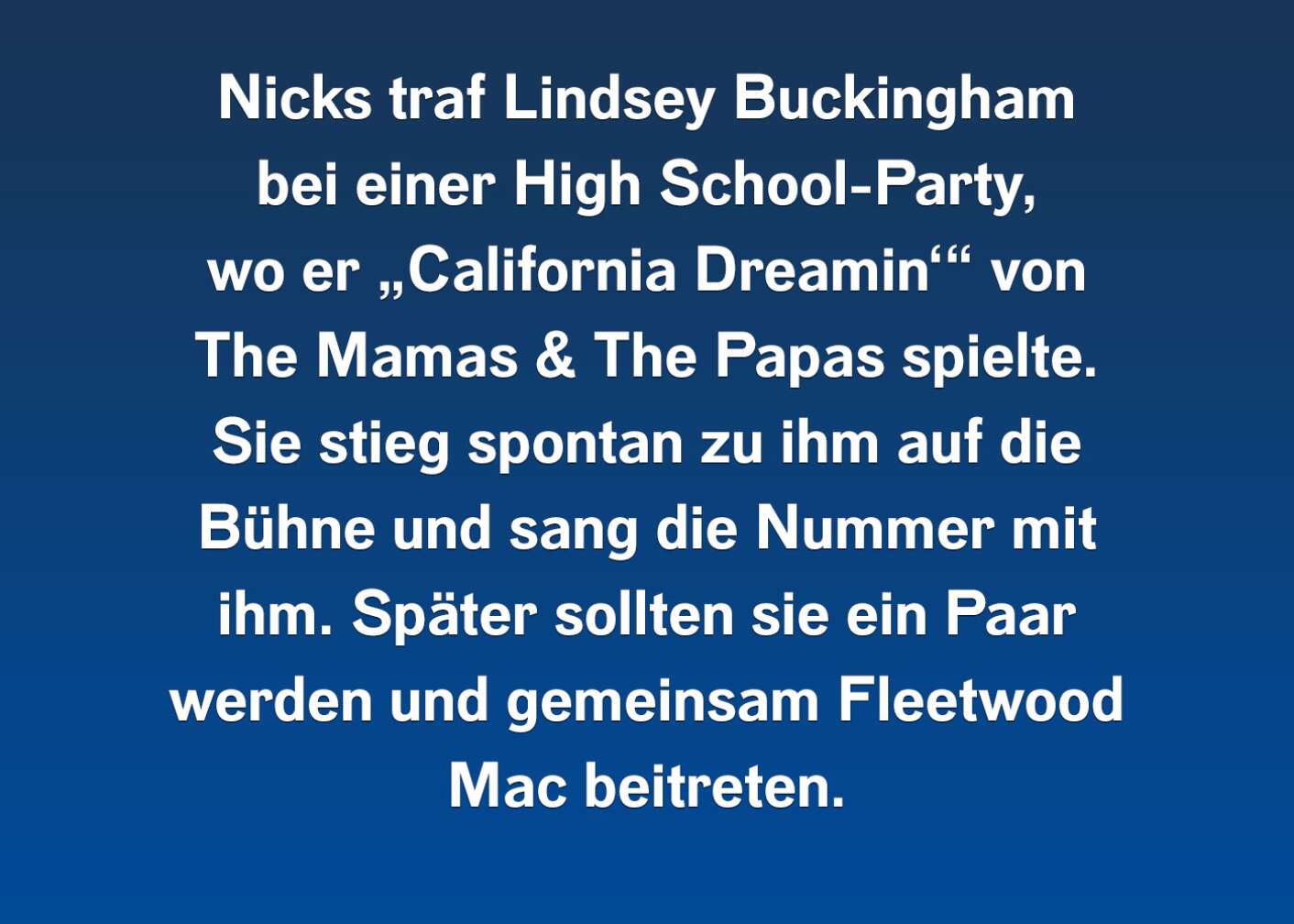 Fakt über Stevie Nicks als Fließtext